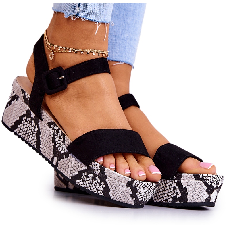 FW1 Sandales en daim sur la plateforme Sariah noire et blanche le noir