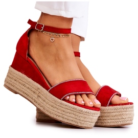 FW1 Sandales compensées pour femmes avec oxyde de zirconium rouge Linette