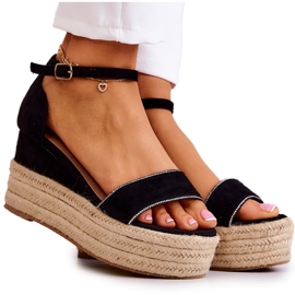FW1 Sandales Compensées Femme Avec Cubic Zirconia Noir Linette le noir