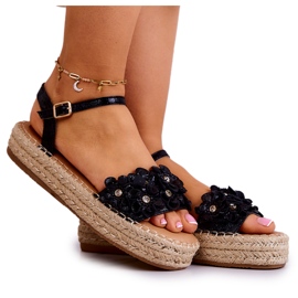 FW1 Sandales pour femmes Espadrilles à fleurs Marlon noir