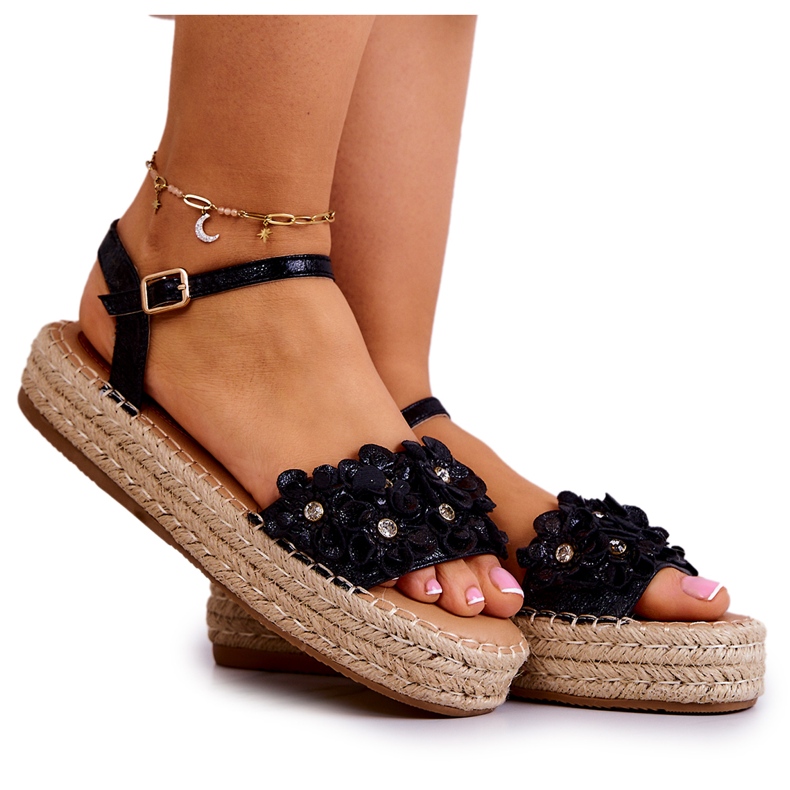 FW1 Sandales pour femmes Espadrilles à fleurs Marlon noir le noir