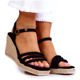 FJ1 Sandales compensées en daim noir Louisiana