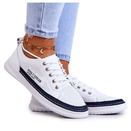 Baskets en Cuir pour Femme Blanc et Bleu Marine Cloesa