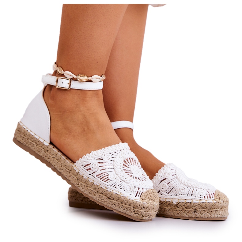 FE1 Espadrilles Femme Sur Plateforme Tressée Blanc Calise blanche