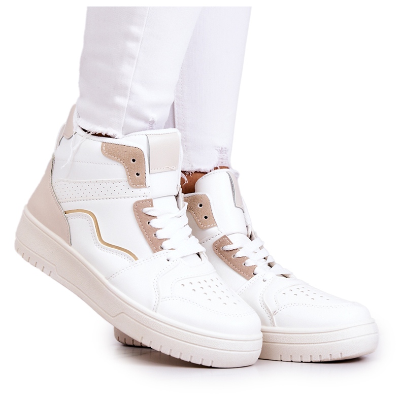 FG2 Chaussures de sport hautes pour femmes blanches et beiges Megithoe