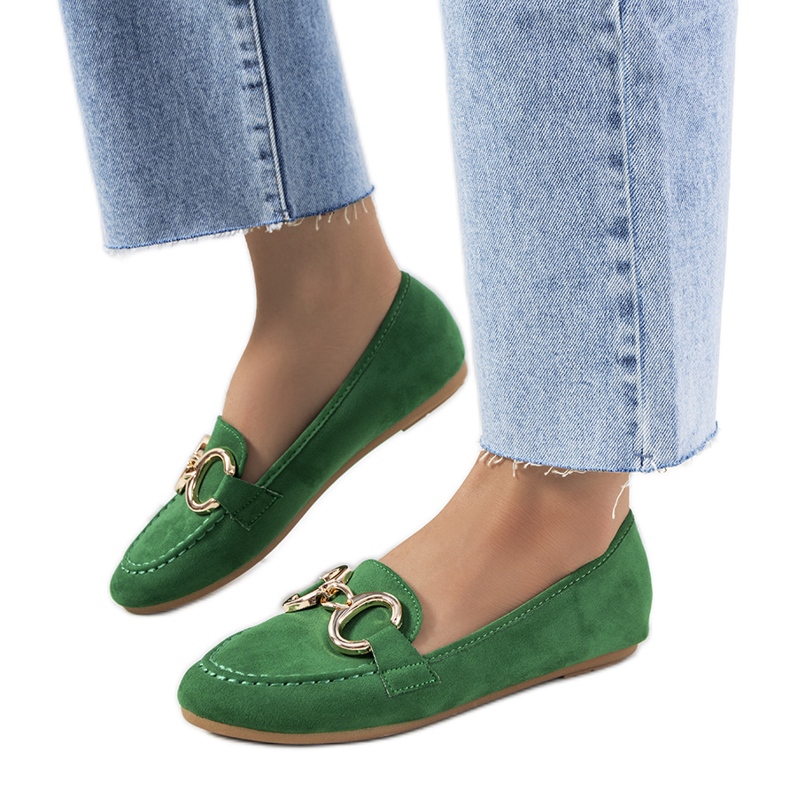 Mocassins verts à boucle Castor