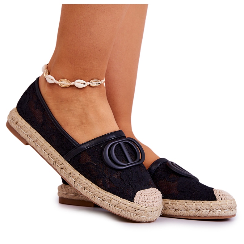Espadrilles en dentelle pour femmes avec décoration Summer Dream noire le noir