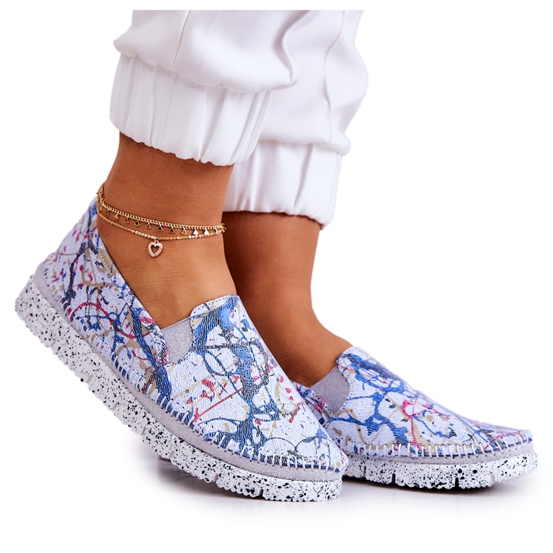 Chaussures à enfiler en cuir pour femmes Maciejka 03512-39 Bleu