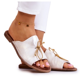 Chaussons Femme Cuir Nicole 2659/004 Blanc et Or