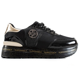 Filippo Baskets en cuir à la mode noir doré