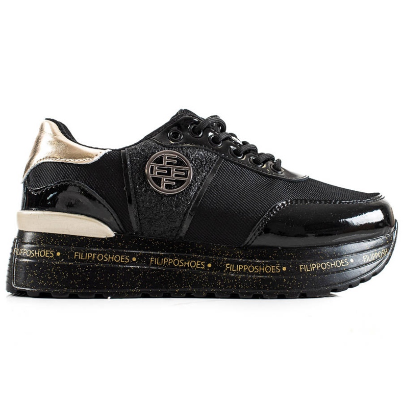 Filippo Baskets en cuir à la mode le noir d'or