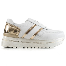 Filippo Baskets en cuir blanches d'or