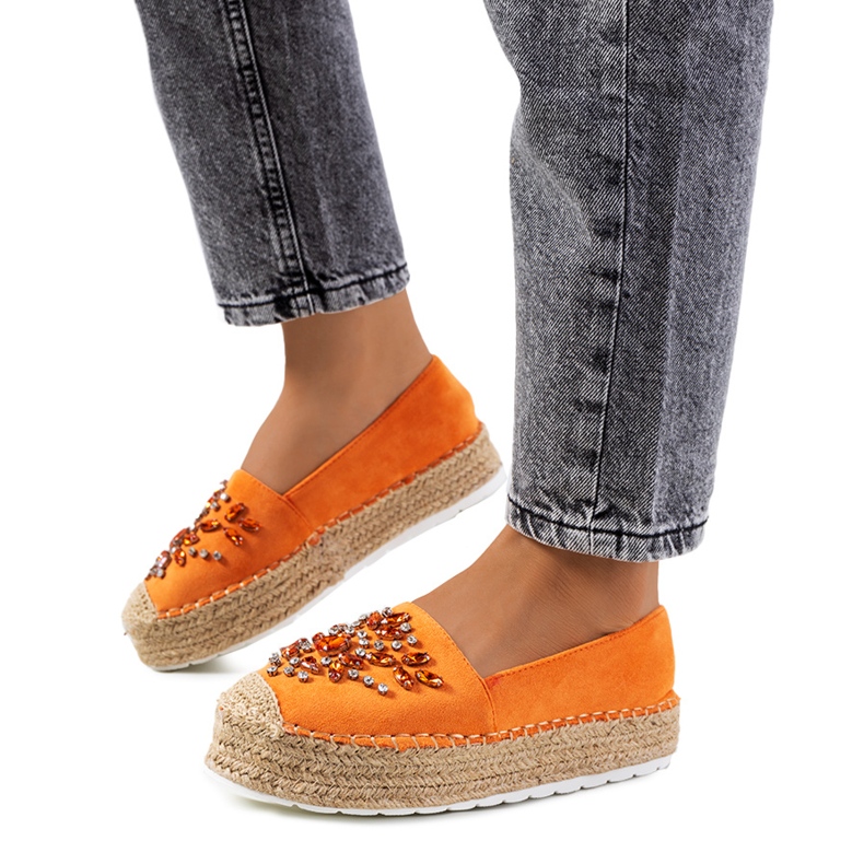 Espadrilles orange avec zircons cubiques Leer