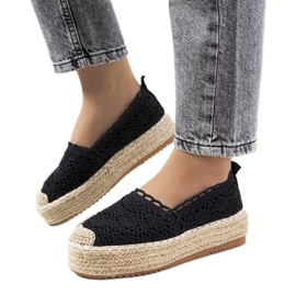 Espadrilles en dentelle noire sur la plateforme Akker