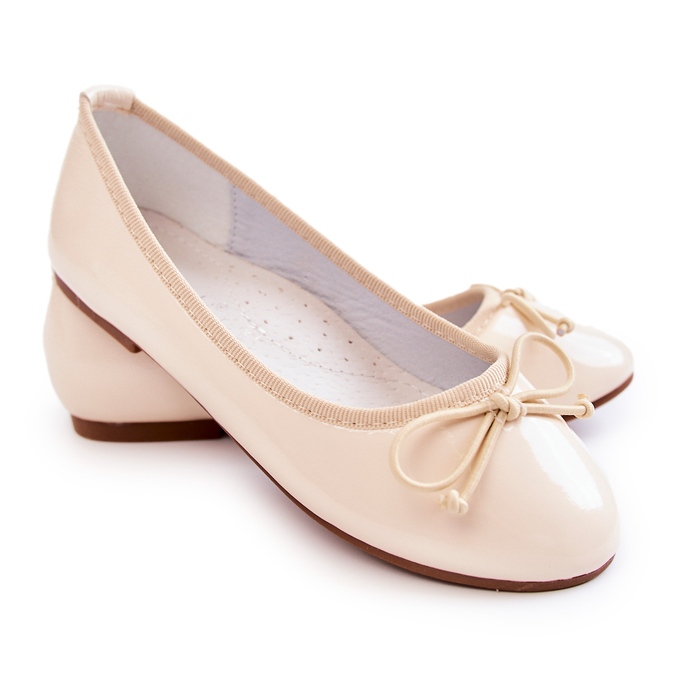 S.Barski Ballerines enfant laquées à nœud Beige Cassie