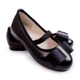 S.Barski Ballerines Enfant En Cuir Avec Nœud Décoratif Noir Claril