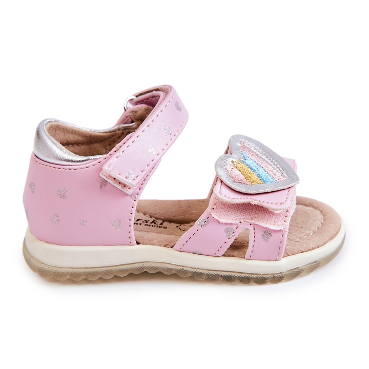 S.Barski Sandales en cuir pour enfant avec un coeur rose Elianna argent
