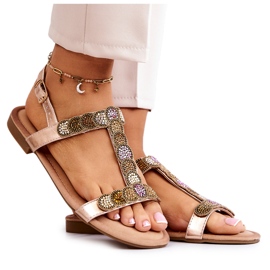 S.Barski Sandales Femme Avec Strass Or Rose Julies doré