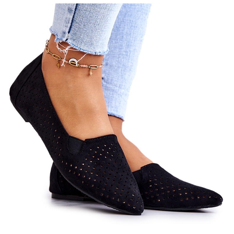 LU BOO Ballerines Femme Ajourées Slip-on Noir Rosario le noir