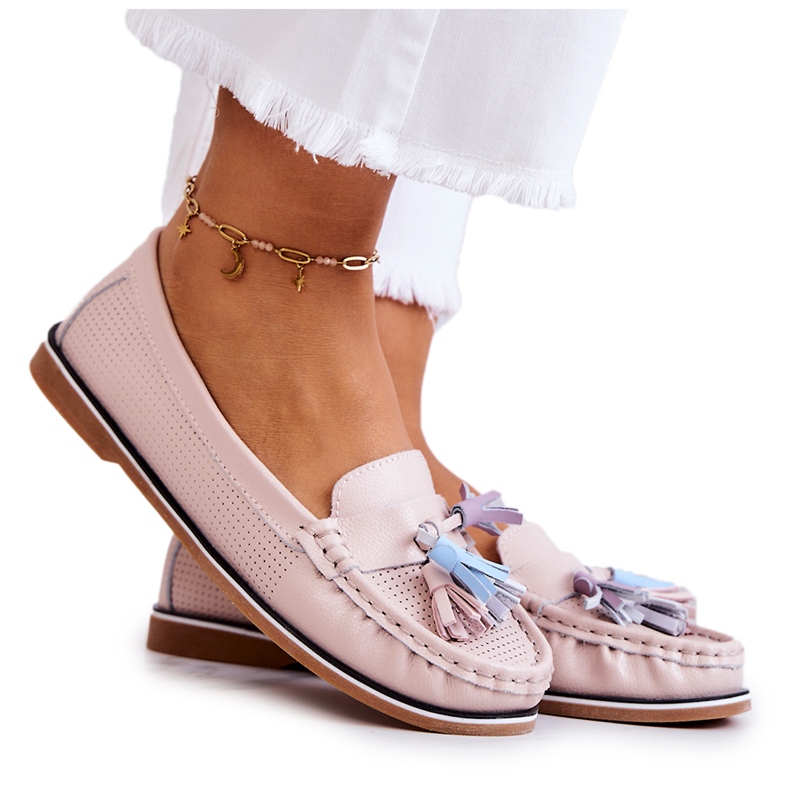 Evento Mocassins Femme En Cuir À Franges Rose Laressa