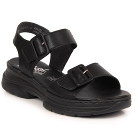 Sandales en cuir sur la plate-forme Rieker W RKR513 noir