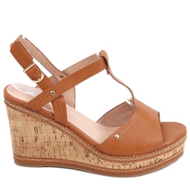 Sandales compensées Nancy Camel brun