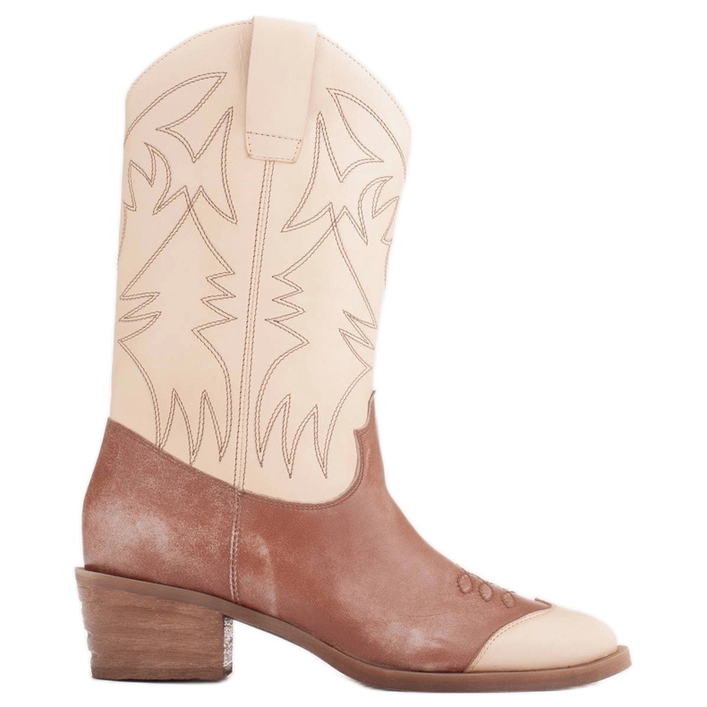 Marco Shoes Santiags brodées, cuir effet vintage beige brun