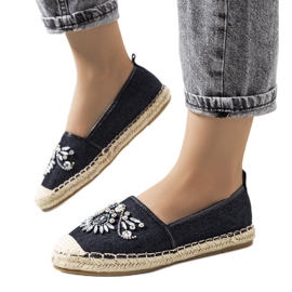 Espadrilles noires avec zircons cubiques.Bloc le noir