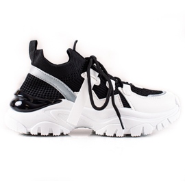 TRENDI Baskets à lacets confortables blanc noir