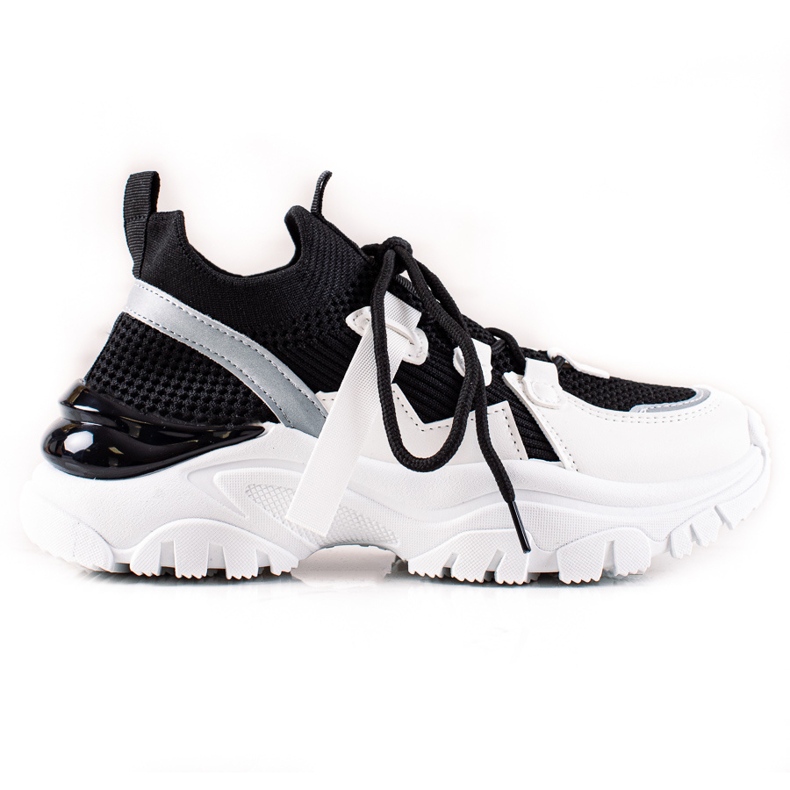 TRENDI Baskets à lacets confortables blanche le noir