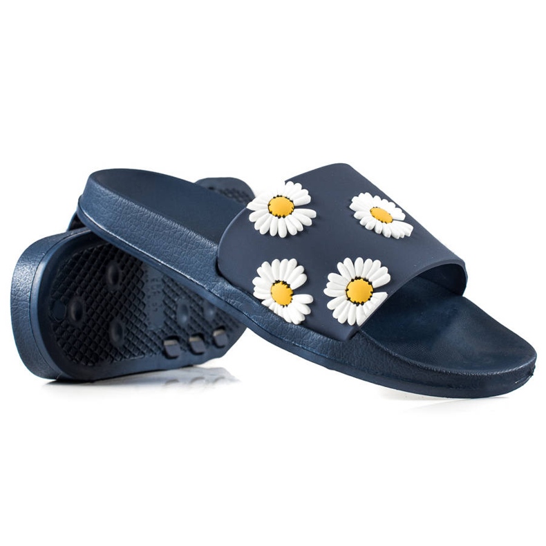 TRENDI Chaussons Bleu Marine Avec Marguerites
