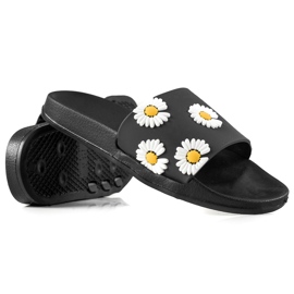 TRENDI Chaussons Noirs Avec Marguerites