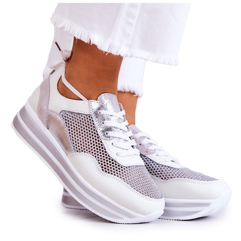 S.Barski Chaussures de Sport pour Femme Baskets Blanc-Argent Bourne blanche