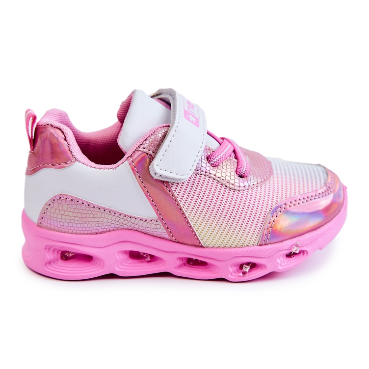 PE1 Chaussures de sport en cuir pour enfants Boucles blanches et roses