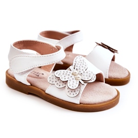 S.Barski Sandales Papillons Enfant en Cuir Blanc Rolly
