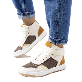 Baskets montantes beiges Emmers blanc brun doré jaune