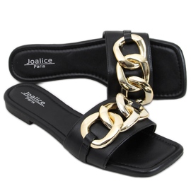 Jasira Pantoufles noires avec une chaîne le noir