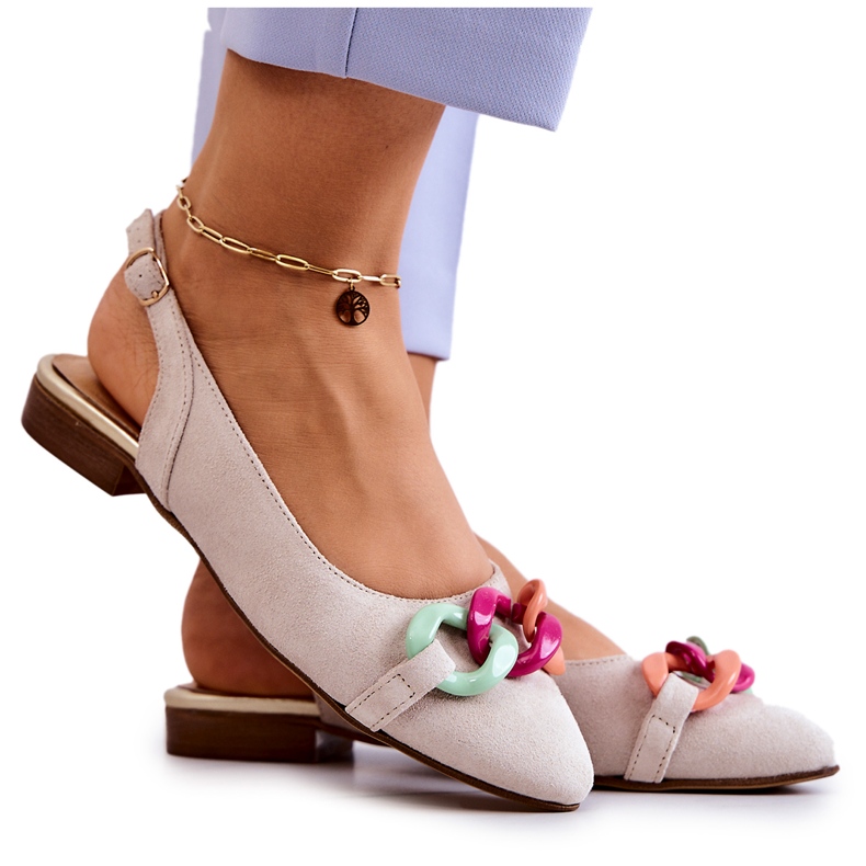 Ballerines Daim Avec Chaîne Lewski Shoes 3125 Beige clair