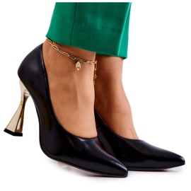 Escarpins en cuir à la mode Lewski Shoes 3083 Noir-Or le noir