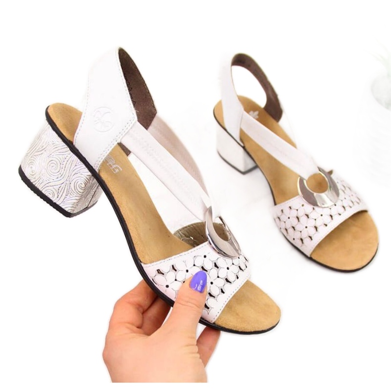 Sandales en cuir avec caoutchouc Rieker W RKR433 blanc blanche