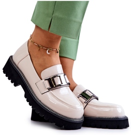 S.Barski Chaussures Cuir Laqué Beige Clair Corine