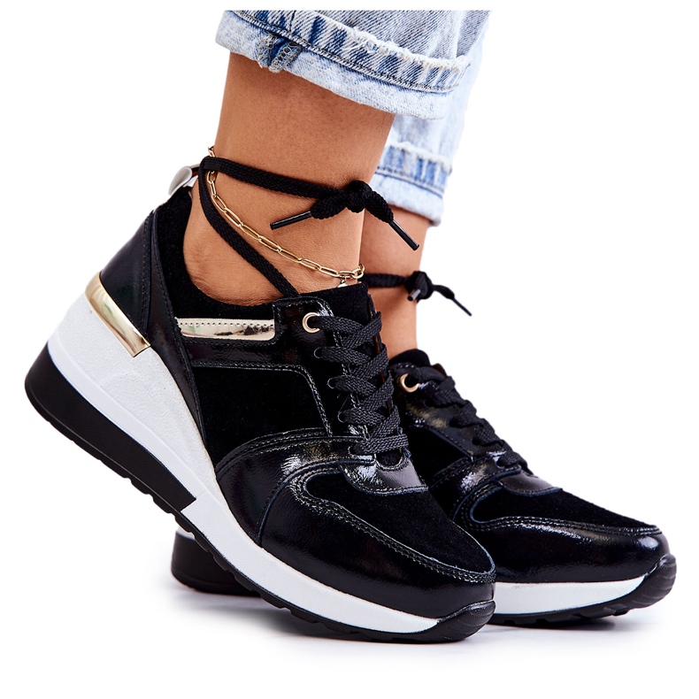 S.Barski Chaussures de sport en cuir Rayana noir et blanc sur un coin blanche le noir S.Barski Chaussures de sport en cuir Rayana noir et blanc sur un coin blanche le noir