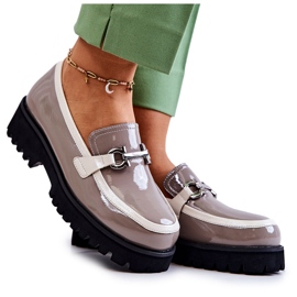 S.Barski Mocassins Laqués Femme Beige-Blanc Cassida