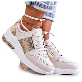 S.Barski Chaussures de sport en cuir pour femmes sur un coin beige et blanc Larson doré