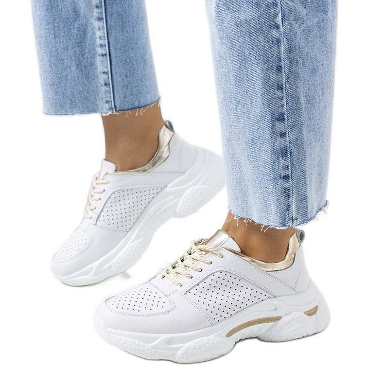 Baskets Eloise en cuir blanc et doré blanche d'or