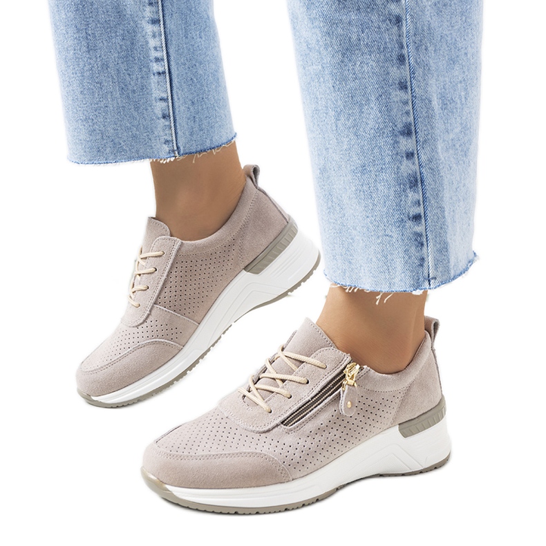 Baskets en cuir beige Zakiya