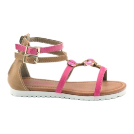 American Club Sandales gladiateur chaussures pour enfants sur la fermeture éclair rose américaine brun blanc
