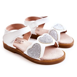 S.Barski Sandales en Cuir pour Enfant Coeurs de Brocart Blanc Luisa