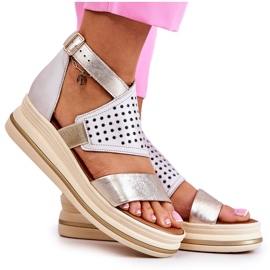 Sandales Compensées en Cuir Maciejka 05356-25 Beige et Or doré