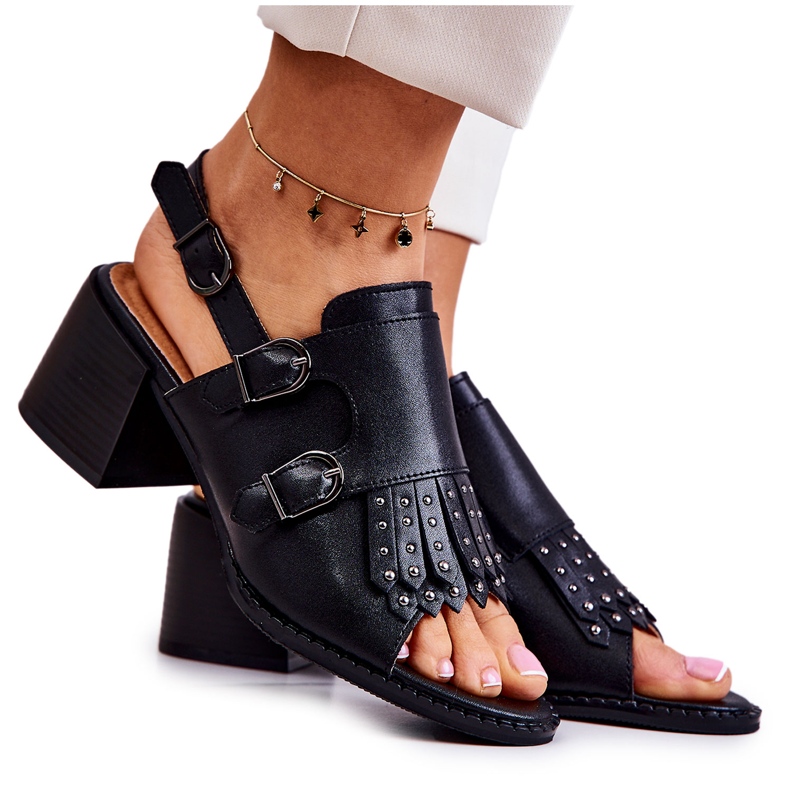 Sandales En Cuir Avec Clous La.Fi Noir Casilla le noir